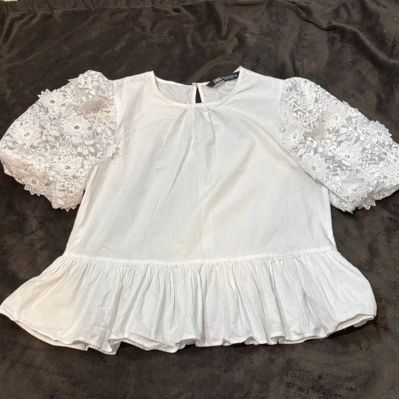Zara Tops - Zara White Lace Sleeve Blouse